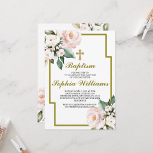 Pink and White Baptism İnvitation Invitation