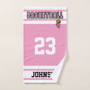 Pink and White 🏀 Basketball Hand Towel