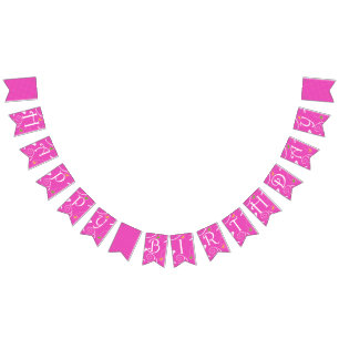 Pink and White Birthday Party Bunting Flags