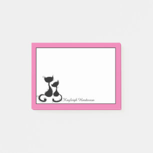 Pink and White Black Cats Silhouette Personalized Post-it Notes