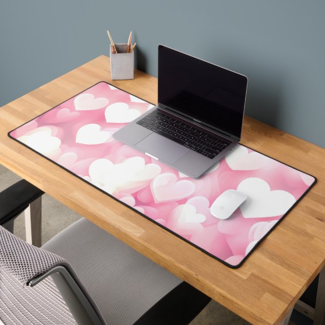 Pink And White Bokeh Hearts Desk Mat (Office 2)