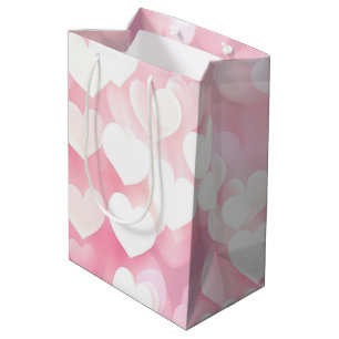 Pink And White Bokeh Hearts Medium Gift Bag