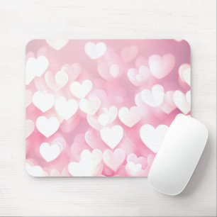 Pink And White Bokeh Hearts Mouse Pad