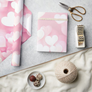 Pink And White Bokeh Hearts Wrapping Paper