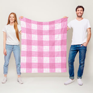 Pink and White Bold Checkered Plaid Design  Fleece Blanket