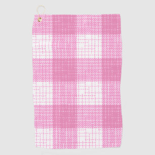 Pink and White Bold Checkered Plaid Design Golf Towel