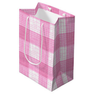 Pink and White Bold Checkered Plaid Design Medium Gift Bag