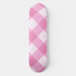 Pink and White Bold Checkered Plaid Design Skateboard