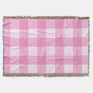 Pink and White Bold Checkered Plaid Design Throw Blanket