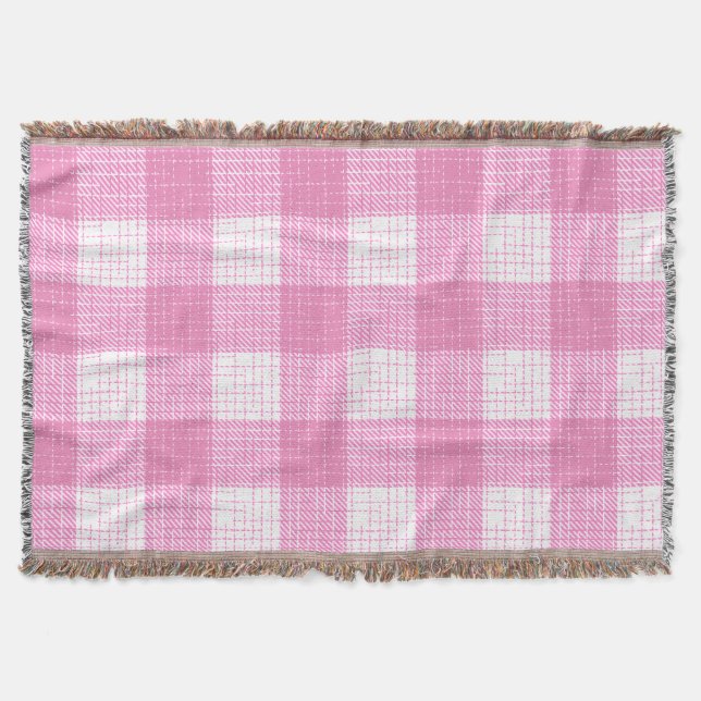 Pink and White Bold Checkered Plaid Design  Throw Blanket (Front)