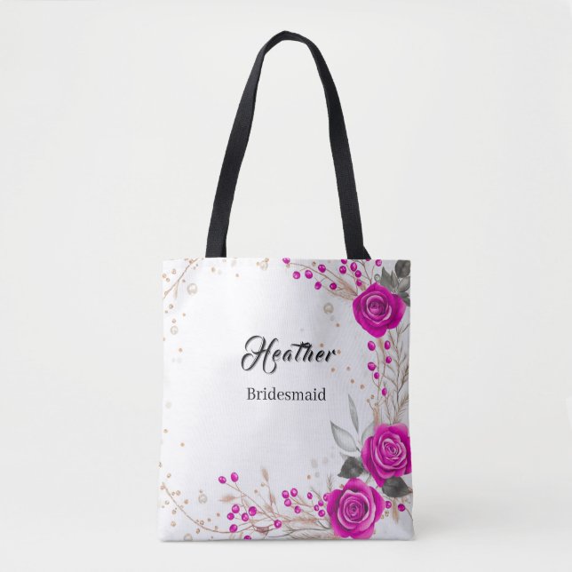 Pink and white Bridesmaid tote Bag (Front)