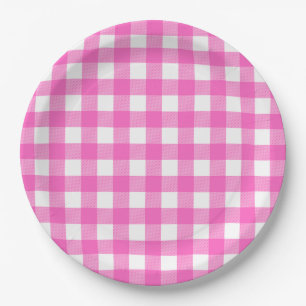 Pink And White Buffalo Check BBQ Engagement Paper Plate