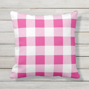 Pink and White Buffalo Check Plaid Rustic Outdoor Pillow
