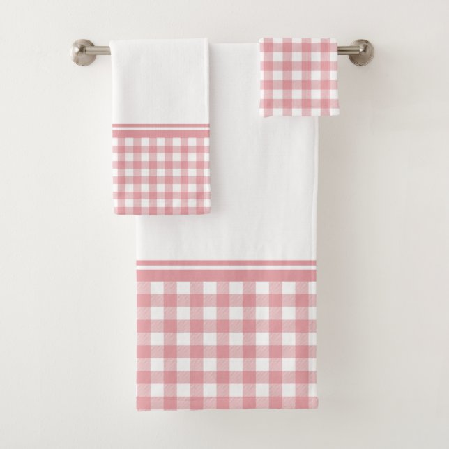 Pink and White Buffalo Plaid Bath Towel Set (Insitu)