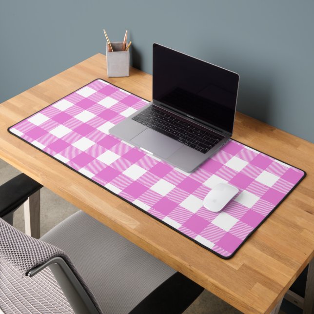 Pink and White Buffalo Plaid Desk Mat (Office 2)