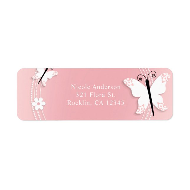 Pink and White Butterflies & Flowers Invitation (Front)