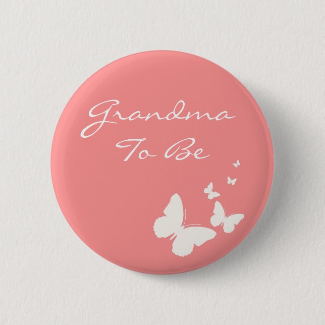 Pink and White Butterfly Grandma To Be Pin (Front)