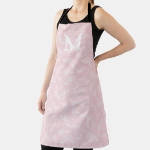 Pink and White Butterfly Initial Apron