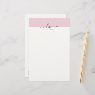 Pink and white, calligraph monogram minimalist stationery