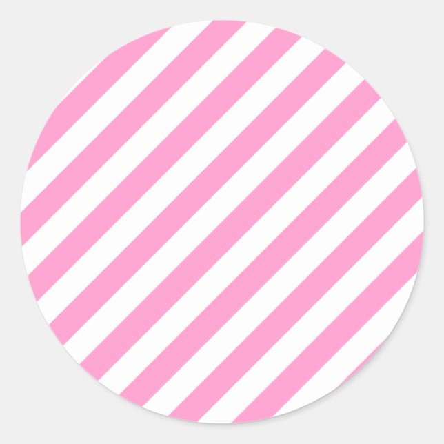Pink and White Candy Stripes. Classic Round Sticker (Front)
