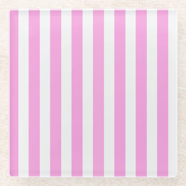Pink and white candy stripes glass coaster (Front)