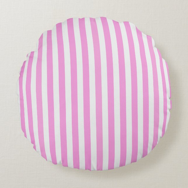 Pink and white candy stripes round pillow (Front)