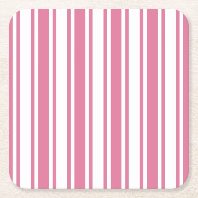 Pink and white candy stripes square paper coaster (Front)