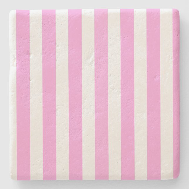 Pink and white candy stripes stone coaster (Front)