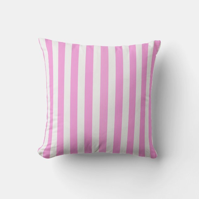 Pink and white candy stripes throw pillow (Front)
