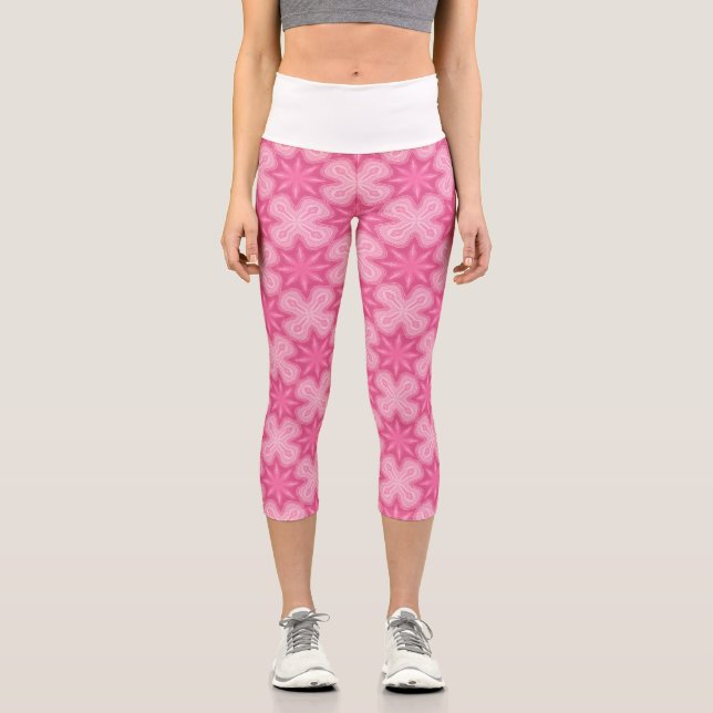 Pink And White Capri Leggings (Front)