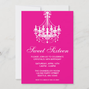 Pink and White Chandelier Sweet Sixteen Birthday Invitation