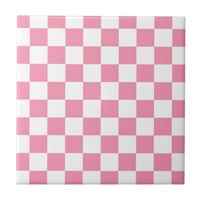 Pink And White Check Squares Tile (Front)