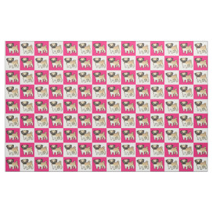 Pink and White Checked Pug Fabric
