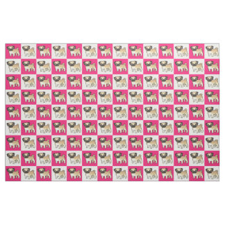 Pink and White Checked Pug Fabric