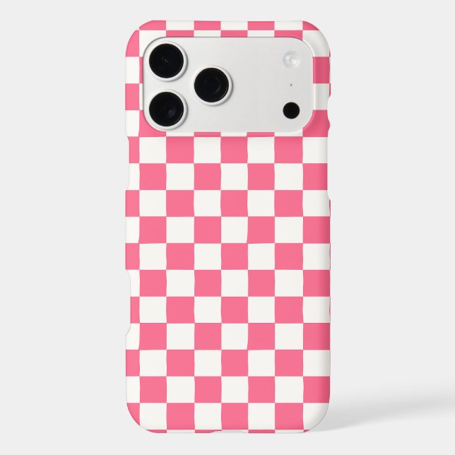 Pink and White Checkered Pattern iPhone Case (Verso)