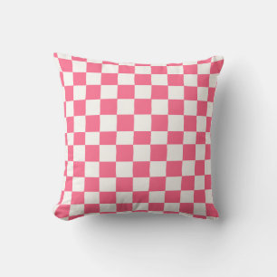 Pink and White Checkered Pattern Throw Pillow