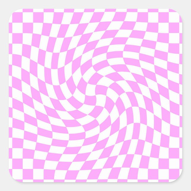 Pink and White Checks Chequered Chic Pattern  Square Sticker (Front)