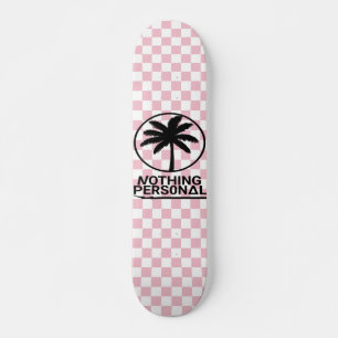 Pink and White Chequerboard Pattern Skateboard