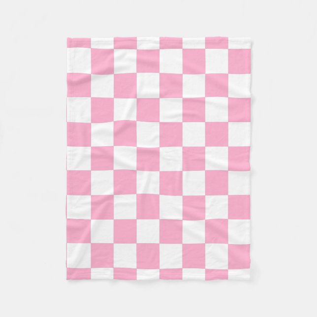 Pink And White Chequered Fleece Blanket (Front)