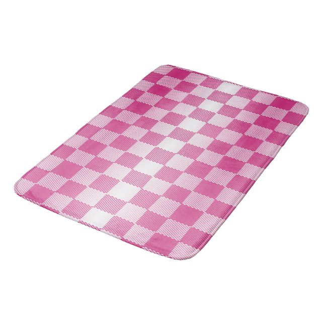 Pink and White Chequered Geometric Bath Mat (Angled)