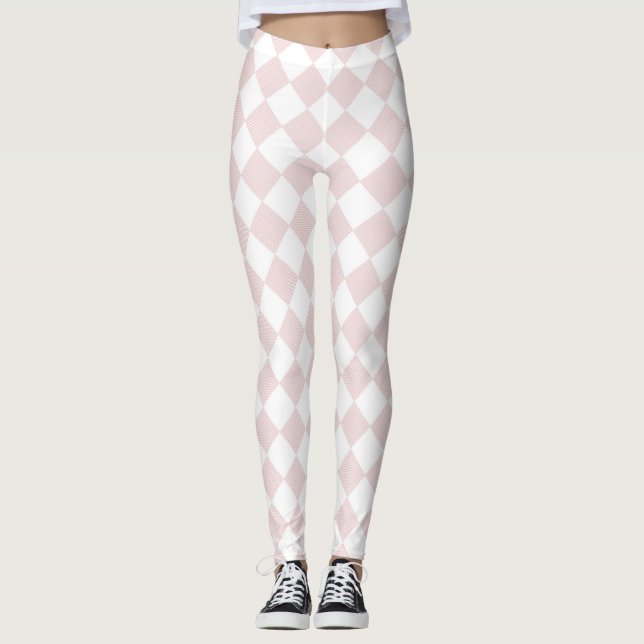 Pink and white chequered pattern leggings (Front)