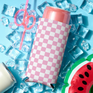 Pink and White Chequered Pattern Seltzer Can Cooler
