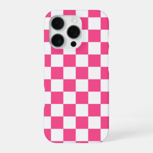 Pink and White Chequered Print iPhone 16 Pro Case