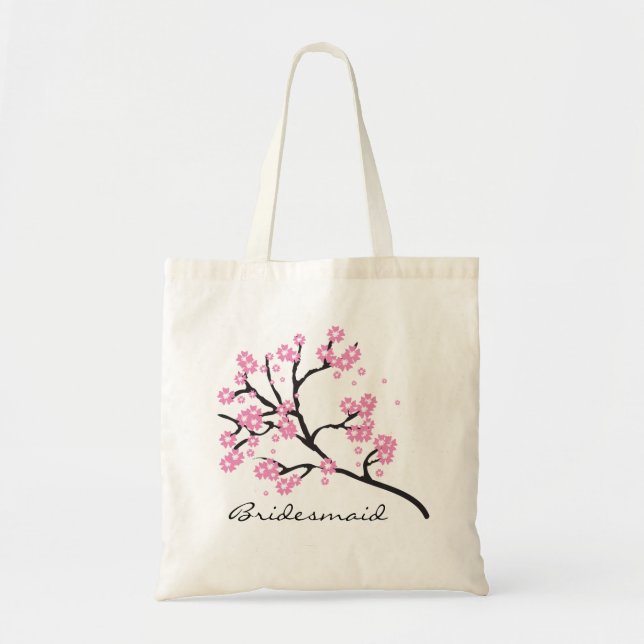 Pink and White Cherry Blossom Floral Bridesmaid Tote Bag (Front)