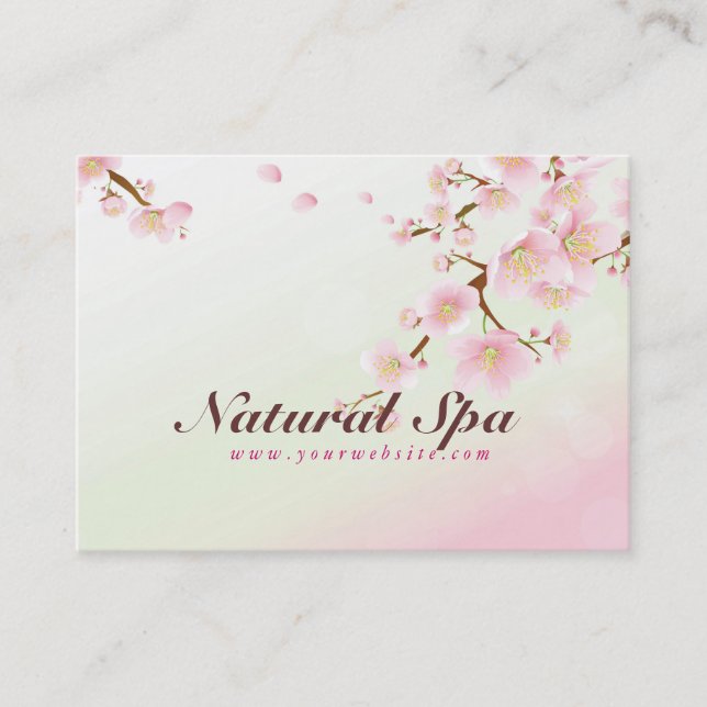 Pink And White Cherry Blossom Natural Spa Business Card (Front)