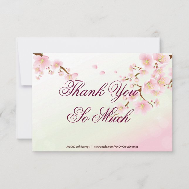 Pink And White Cherry Blossom Thank You Card (Back)