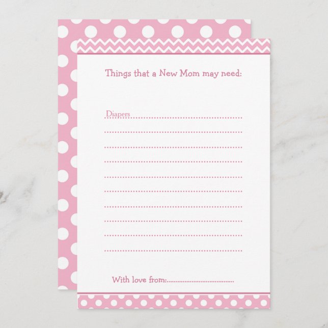 Pink and White Chevron Advice List for New Moms Invitation (Front/Back)