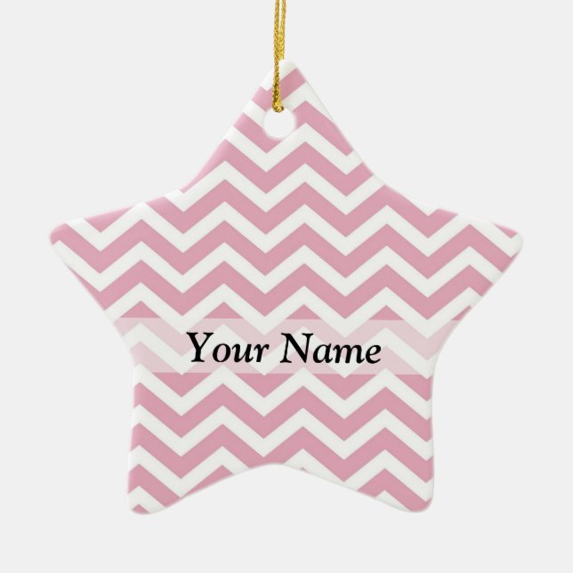 Pink and white chevron ceramic ornament (Front)