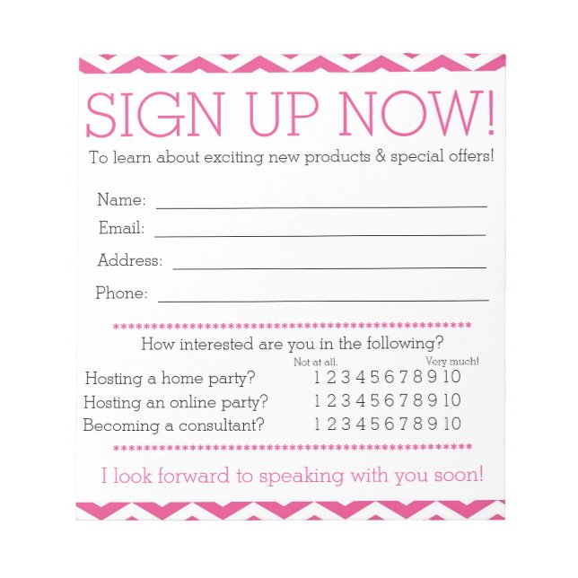 Pink and White Chevron Contact Information Form Notepad (Front)