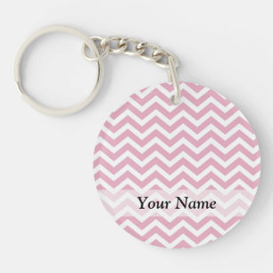 Pink and white chevron keychain